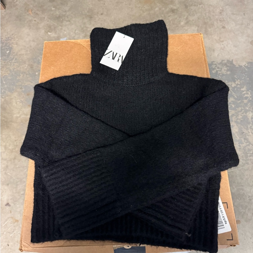 Zara Black Cowl Neck Sweater with Ribbed Knit Design